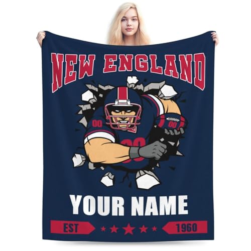 Personalized New England Blanket with Name Number Custom Football Throw Blankets Customized Flannel Blanket Fan Gifts for Men Women Boy Decor for Couch, Bed, Sofa 30"x 40",40"x50", 50"x60", 60"x80"