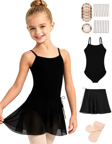 Girls 12Y Adjustable Ballet Leotard with Dance Skirt & Tights - Black