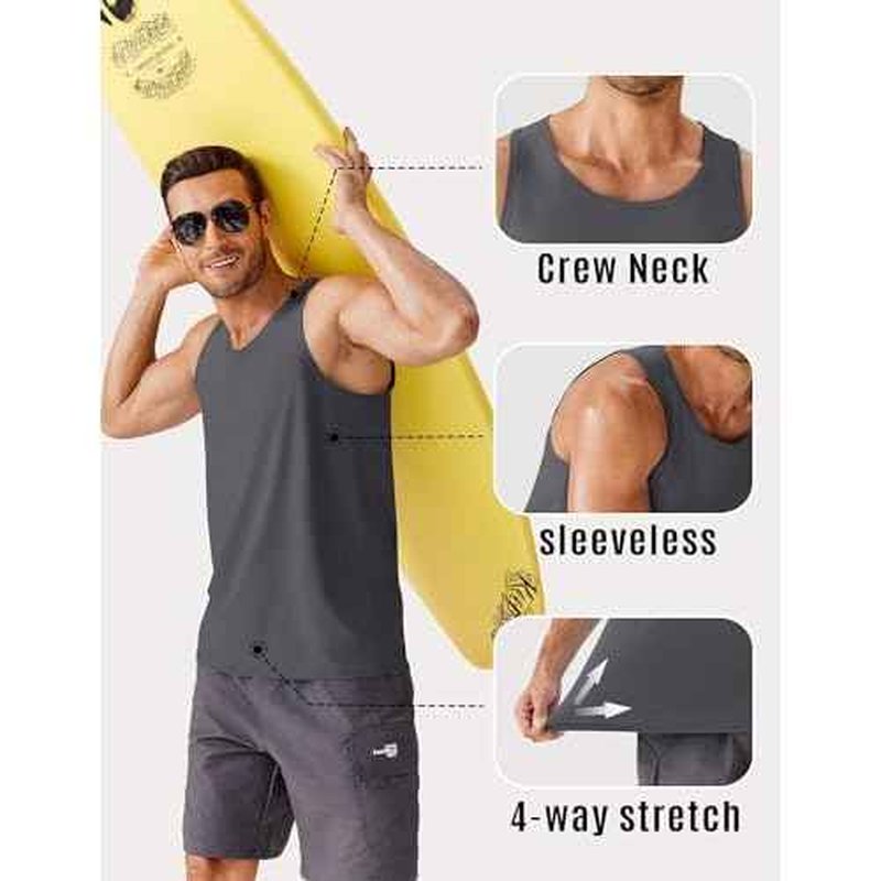 PINSPARK Beach Tank Tops for Men Summer Quick Dry Sleeveless Gym Workout Shirts Mens Athletic Running Tank Top UPF 50+