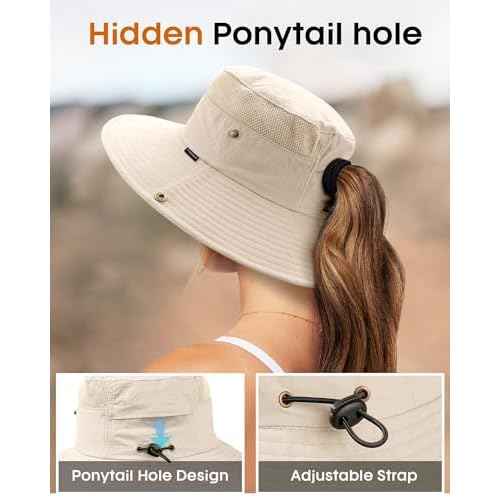 FURTALK Sun Hats for Women with Ponytail Hole Beach Hiking Summer Wide Brim Outdoor UV Protection Packable Bucket Safari Hat