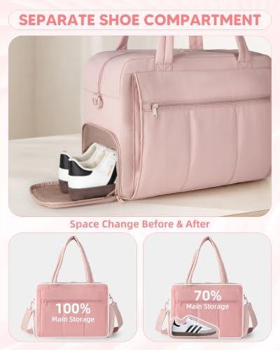 Pink Smasrob Gym Bag with Shoe Compartment & Wet Pocket - Lightweight Travel Duffel