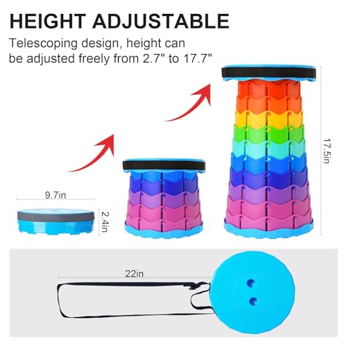 Doseno Upgraded Foldable Stool Thickened, Portable Collapsible Stool Retractable Stool for Fishing, Hiking Tours, BBQ, Parties, Outdoor Activities (Rainbow-B)