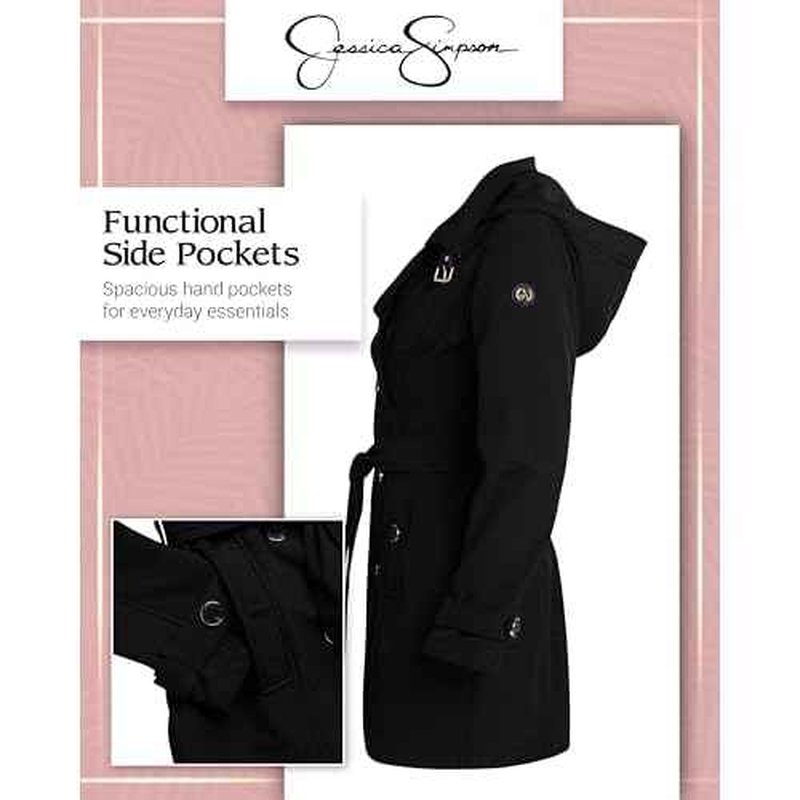 Jessica Simpson Womens Trench Coat - Lightweight Belted Softshell Jacket - Polar Fleece Lined Hooded Long Coat for Women