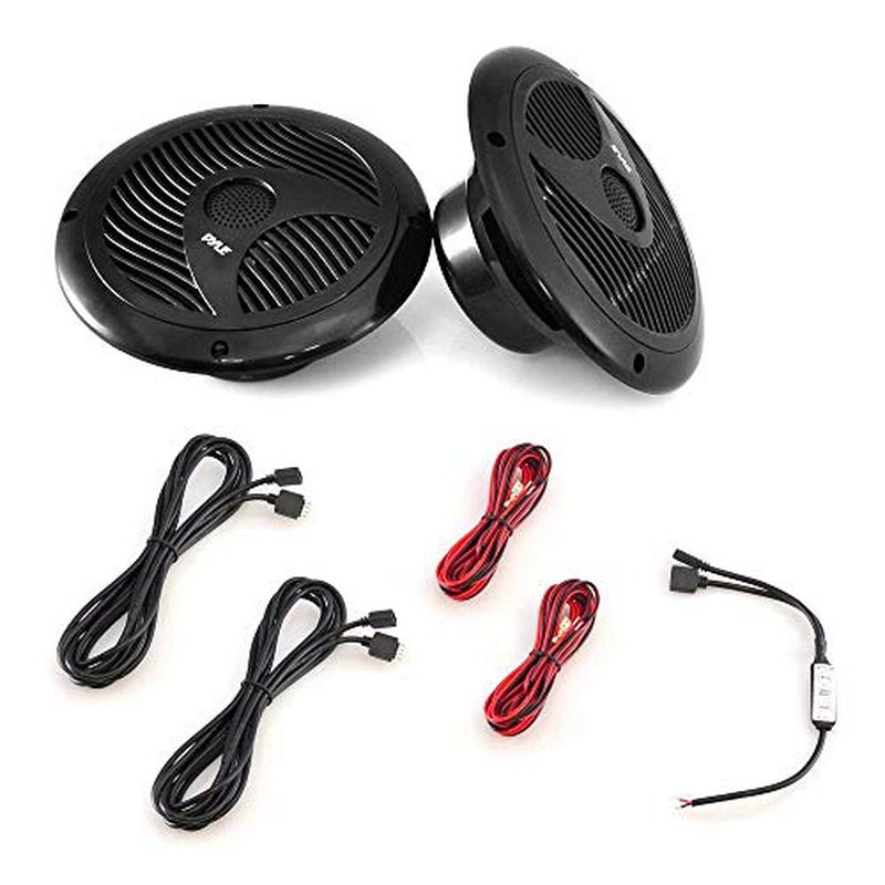Pyle 6.5¡± Dual Marine Speakers - IP44 Waterproof and Weather Resistant Outdoor Audio Stereo Sound System with Built-in Led Lights, 150 Watt Power and Polypropylene Cone - 1 Pair - PLMR6LEB (Black)