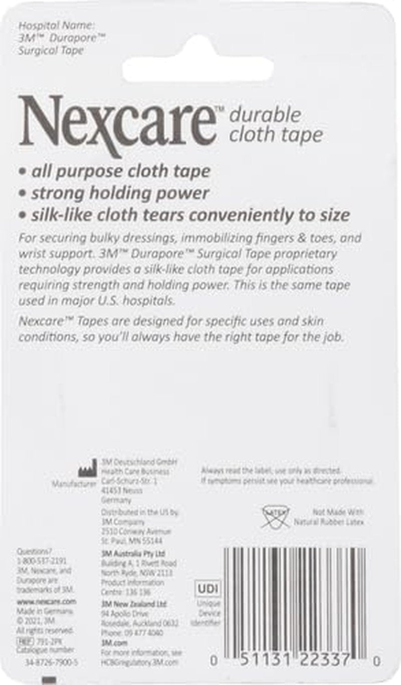 Nexcare Durable Cloth Tape - Woven Medical Tape for Bulky Wound Dressings | 1 In x 10 Yds, 2 Rolls
