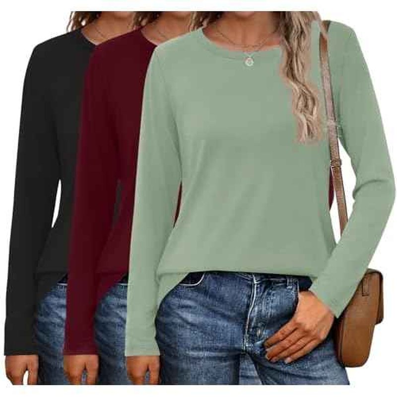 Ekouaer 3 Pack Long Sleeve Shirts for Women Crew Neck Thermal Tops Lightweight Base Layer Undershirt Tees 2025 S-XXL