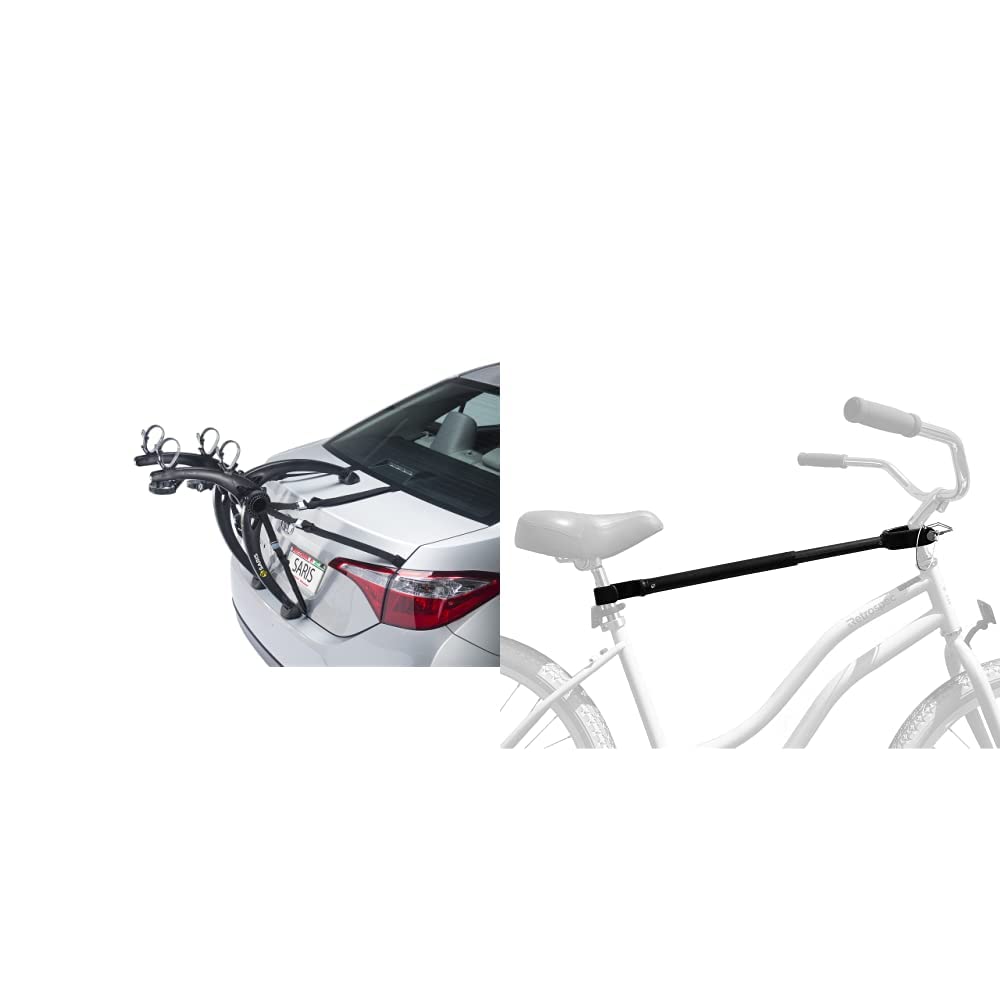 Saris Bike Racks, Bones Car Trunk Bicycle Rack Carrier, Mounts 2 Bikes, Black & Retrospec Bike Rack Cross-Bar Top Tube Adjustable Adapter, Black, 18"-28" (3545)