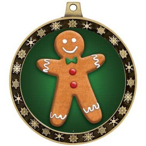 Gingerbread Man Winter Seasonal Award Medals with Gold Ribbons, 2.5" Gold Gingerbread Man Winter Trophies, 5 Pack Prime