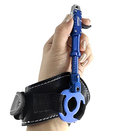 xxiaojun Adjustable Wristband Release, Index Finger Release, Composite Bow, 360 degree rotatable Jaws, Automatic Closure, Bow and Arrow Archery Accessories, Archery Release Aids (Blue)