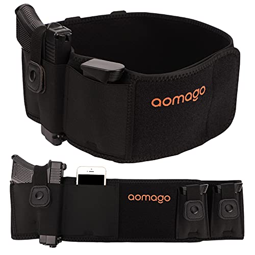 Belly Band Holster for Concealed Carry Left Hand-Gun Holster for Women & Men Fits Glock, Smith Wesson, Taurus, Ruger, and More-Breathable Neoprene Waistband for Most Pistols and Revolvers by Aomago