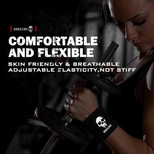 OBBILENC Gym Wrist Wraps, Weightlifting Wrist Straps for Men and Women, Heavy Duty Elastic Cotton Wrist Support Straps for Weight Lifting, Strength Training, Gymnastics and Bodybuilding