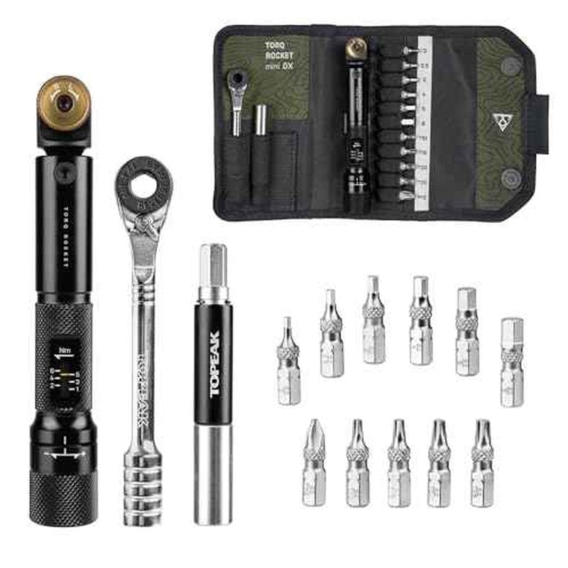 Topeak Torq Rocket MiniX Torque Wrench ? 1?6 Nm Adjustable Ratcheting Bike Tool with 11 Bits, Tire Lever & Carry Case ? Compact Precision Torque Wrench for Road, MTB & Gravel Bikes