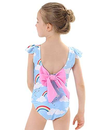 M2C Girls Ruffle Strap One Piece Swimsuit with Bow-Knot Backless 6-7 Blue