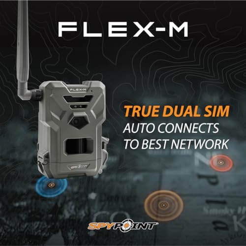 SPYPOINT Flex-M Solar Bundle - Cellular Trail Camera, Best Value in Hunting Accessories, No WiFi Needed & GPS-Enabled, Night Vision, Dual-Sim LTE Connectivity, IP65 Water-Resistant