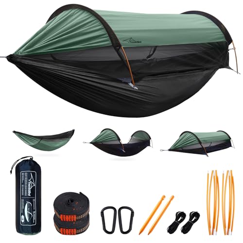 Travel Bird Camping Hammock Tent with Mosquito Net and Sunshade, Extra Large for 2 Person, Lightweight Hanging Hammocks Tree Straps Swing, Bivvy Ground Tent for Outside, Hiking, and Travel