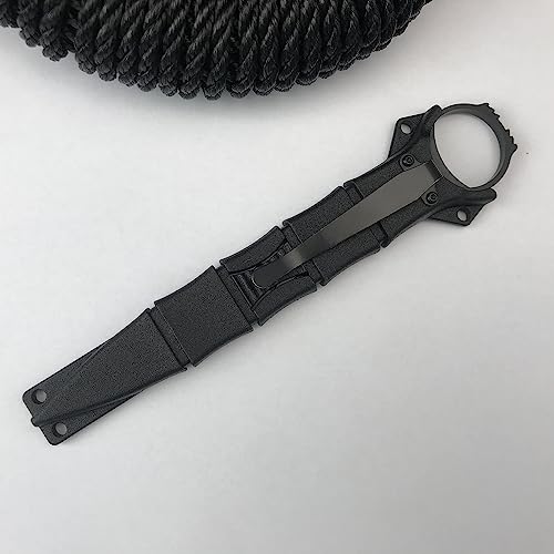 6.7" Socp Dagger Black Handle, 440C Fixed Blade Semi-Serrated Boot Knife, Hunting Tool with Kydex Sheath and Pocket Clip