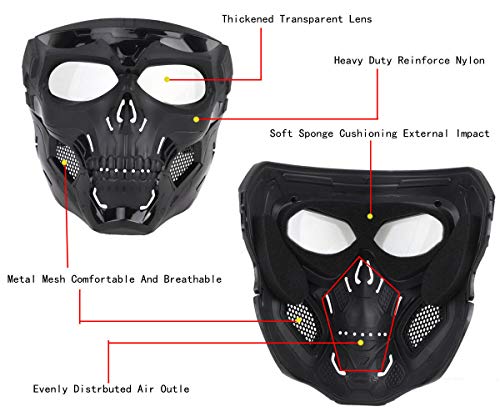 JFFCESTORE Tactical Mask,Protective Full Face Clear Goggle Skull mask Dual Mode Wearing Design Adjustable Strap One Size fits All