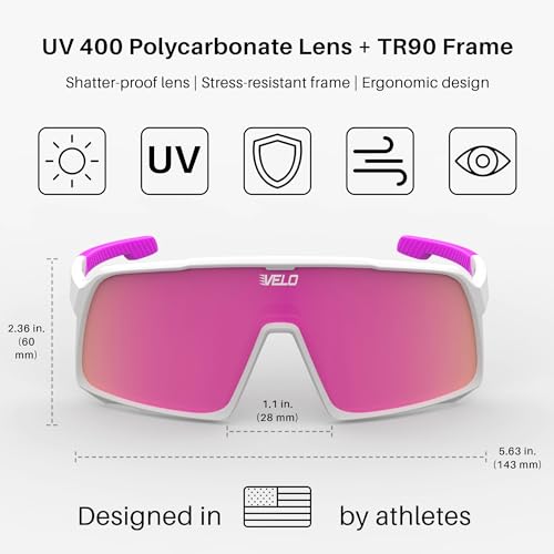 VELO by The Bullpen Training – Adult Sports & Active Sunglasses – TR90 & UV400 – For Baseball, Cycling & Outdoors – Changeup (White Rose)