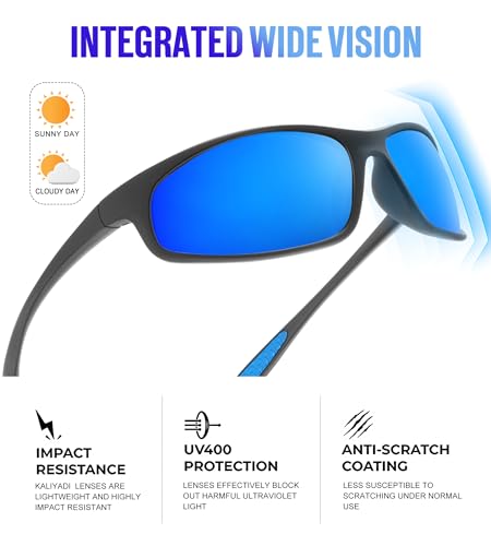 KALIYADI Mens-Sunglasses Polarized Sunglasses-Men Sports: Sport Sun Glasses for Running Cycling Fishing with UV Protection