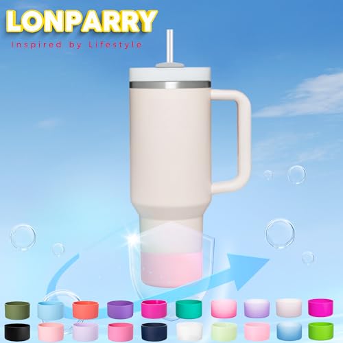 LONPARRY 2-Pack Boot for StanlyeTumbler 40 30 oz Bottom Sleeve Protector for Stanlye Cup Quencher H2.0 Stanlye IceFlow 30oz Silicone Sleeve for Stanlye Bottom Anti-Slip Bottom Sleeve Clear Peach Pink