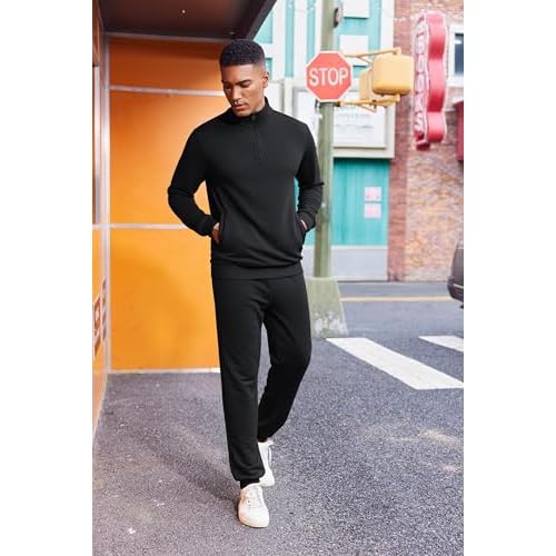 COOFANDY 2 Piece Set for Men Casual 1/4 Zip Track Suits Set Long Sleeve Quarter Pullover Jogging Suits 2025 Fashion Outfits