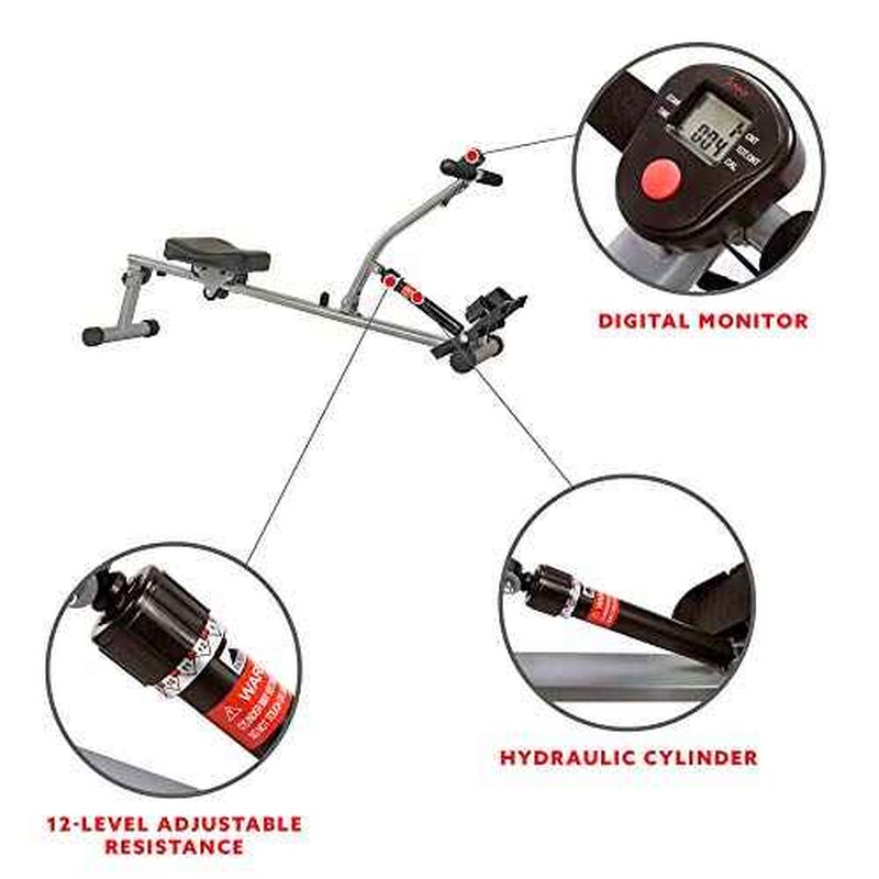 Sunny Health & Fitness Compact Adjustable Rowing Machine with 12 Levels of Resistance for Complete Body Workouts and Optional Free SunnyFit App Enhanced Connectivity