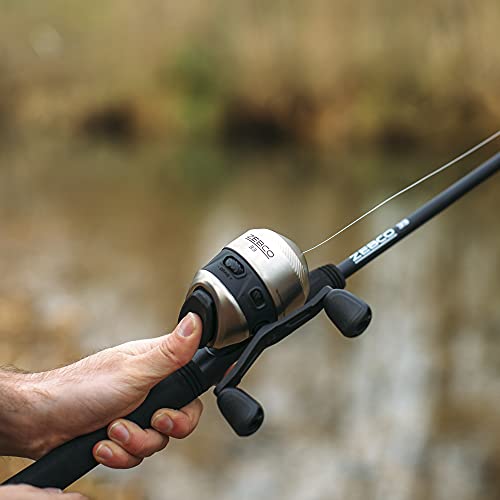 Zebco 33 Spincast Reel and Telescopic Fishing Rod Combo, Extendable 22.5-Inch to 6-Foot E-Glass Fishing Pole, Size 30 Reel, Quickset Anti-Reverse Fishing Reel with Bite Alert, Silver/Black