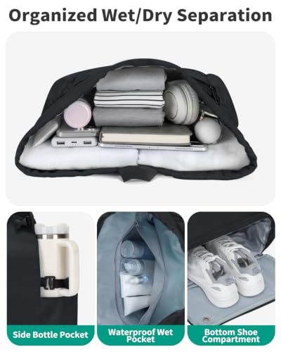 GreenTaya Black Drawstring Backpack with Shoe & Wet Compartments, Cup & Ball Holders