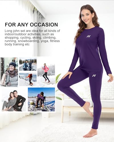 MEETWEE Thermal Underwear for Women, Winter Warm Base Layer Top & Bottom Set Ski Cold Weather Gear with Fleece Lined Purple