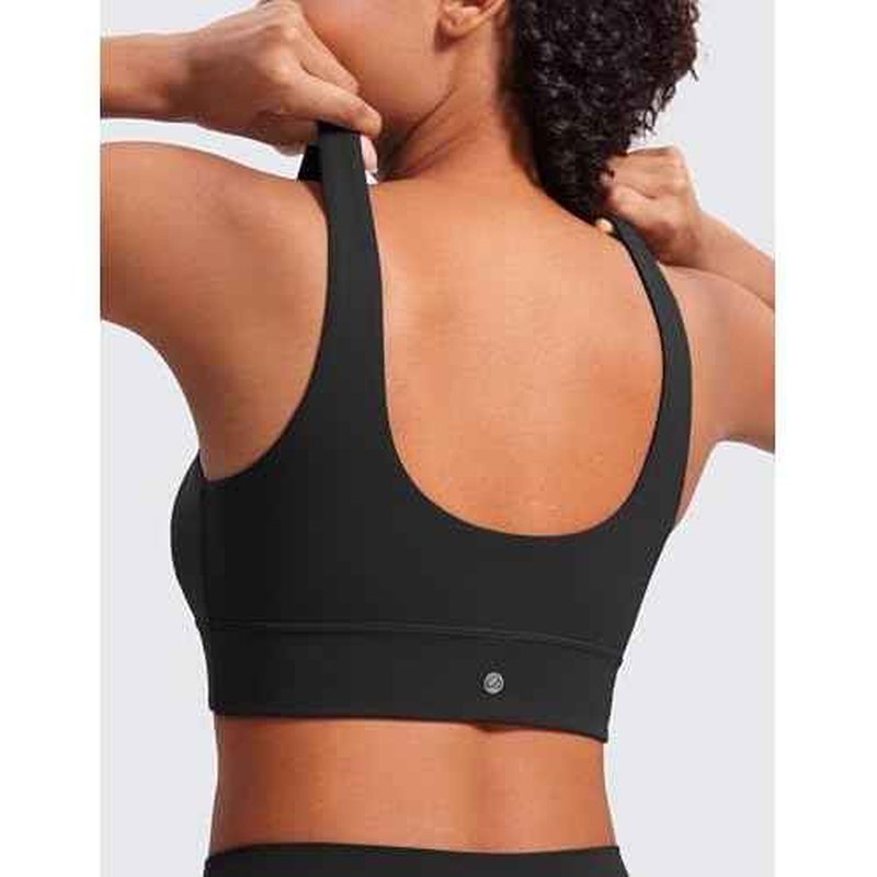 CRZ YOGA Butterluxe U Back Longline Sports Bras for Women - Scoop Neck Padded Yoga Workout Crop Top with Built in Pads