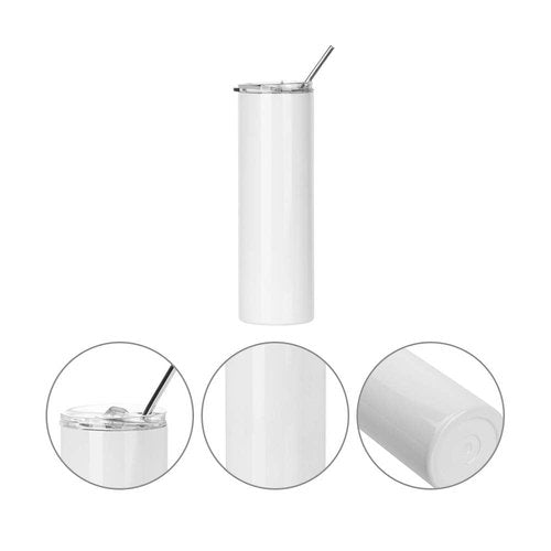 PYD Life Sublimation Blanks Tumbler Skinny 30 OZ Straight Stainless Steel Coffee Cups Mugs with Lid and Metal Straw for Tumbler Press Machine Heat Transfer 4 Pack