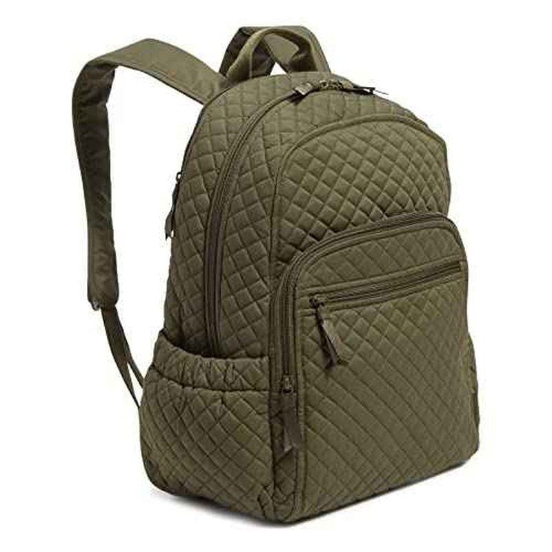 Vera Bradley Women's Cotton Campus Backpack, Climbing Ivy Green - Recycled Cotton, One Size