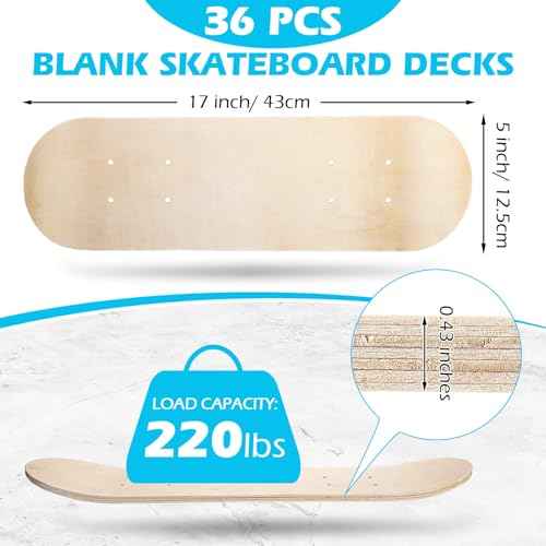 Meooeck Blank Skateboard Wooden Decks Bulk Beginner Kid Mini Maple Skateboard 17 x 5 Inch 7 Ply Double Tail Skate Light Decks for Painting Replacement Decoration