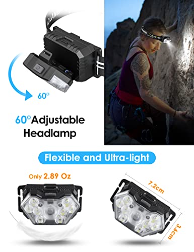 Lsnisni 9 LED Headlamp 2 Pack, 2000 Lumen Super Bright Head Lamp with 6 Modes, IPX5 Waterproof Head Light, Lightweight Head Flashlight for Kids Adults Camping Hiking - 6 AAA Batteries Included