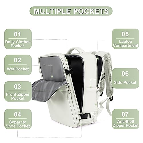 coofay Large Travel Backpack For Women Men Airline Approved Carry On Bags For Airplanes Underseat Luggage Backpack For Traveling On Airplane Personal Item Travel Bag For Airlines White