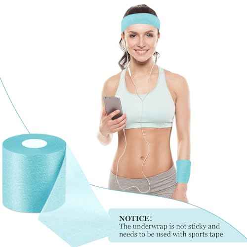 Nuanchu 30 Yards Pre-wrap Athletic Tape Foam Underwrap Tape Foam Underwrap Bandage for Hair Soccer, Sports Wrists Elbows Knees Ankles, 2.76 Inches(Turquoise)