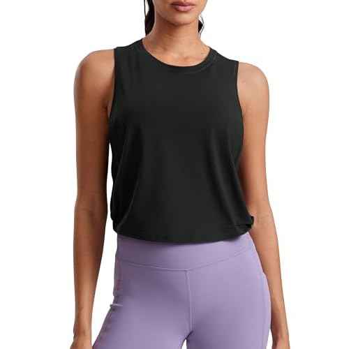 CRZ YOGA Pima Cotton Cropped Workout Tank Tops for Women - Sleeveless Sports Athletic Yoga Running Gym Crop Shirts