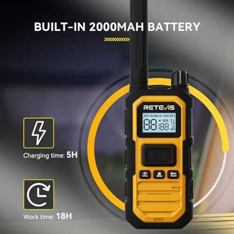 Retevis RB48 Plus Walkie Talkies Long Range, IP67 Waterproof Heavy Duty GMRS Two Way Radios, NOAA, USB-C Rechargeable, Vibration Alert, Emergency 2 Way Radios, for Off-Roading Hunting(2 Pack)