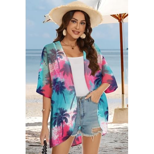 Hawaiian Shirt Kimono Beach Cover Up Chiffon Cardigan Floral Tops Loose Capes Women Summer Beach Tops