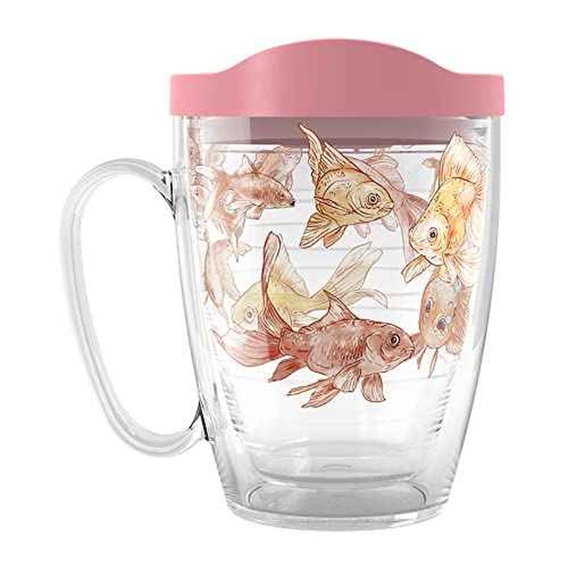 Tervis Here Fishy Fishy Goldfish Made in USA Double Walled Insulated Tumbler Travel Cup Keeps Drinks Cold & Hot, 16oz Mug with Handle, Classic