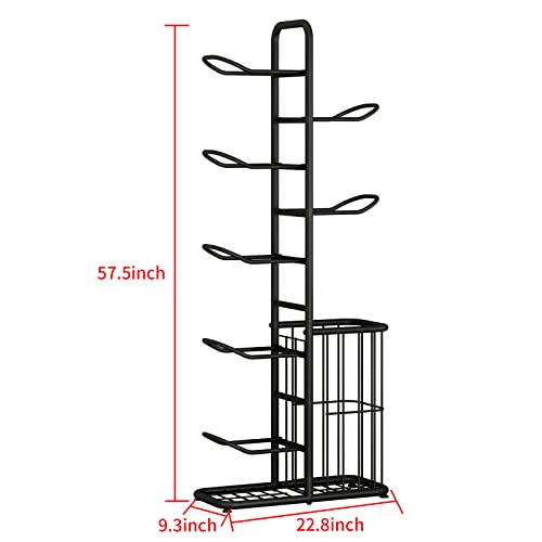 YIILII Multi-Function Sports Equipment Storage Racks - Adjustable and Durable Solutions for Organizing Balls, Toys, and Gear Indoors, in Garages, or Outdoors (5-Tier-Black-with Basket)