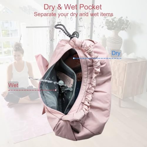 WOLT Gym Bag For Women - Pink Yoga Mat Bag With Shoes Compartment, Weekender Overnight Tote Bag With Wet Pocket For Women, Travel, Gym, Yoga