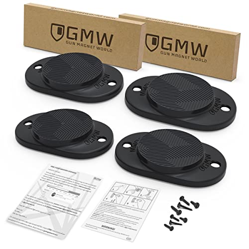 GMW Gun Magnet Mount [2-Pack] 30 lbs. Rating Magnetic Gun Mount, HQ Rubber Coated Gun Magnet for Vehicle, Desks, Safes, and Walls, Concealed Gun Holder for Handgun (Black 4 Pack)