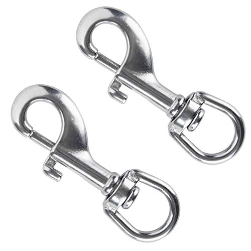 AOWESM Swivel Eye Bolt Snap Hooks, Marine Grade Stainless Steel 316 Scuba Diving Clips, Heavy Duty Single Ended Trigger Clasp Pet Buckle Flagpole Clips (2 Pieces) (80MM Silver)