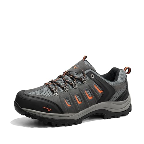 NORTIV 8 Men's Waterproof Hiking Shoes Leather Low-Top Hiking Shoes for Outdoor Trailing Trekking Camping Walking Black/Dark/Grey/Orange Size 10.5 Quest-1