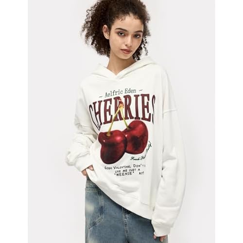 Aelfric Eden Hoodie Cherry Graphic Hooded Sweatshirt Womens Hoodies Y2K Cute Pullover Unisex