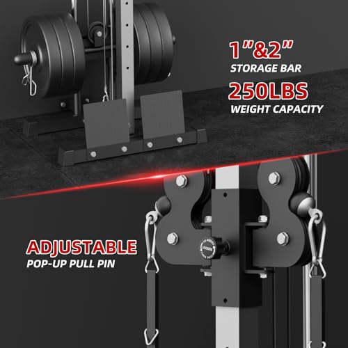 VANSWE Wall Mount Cable Station, 18 Positions Adjustable Dual Pulleys Cable Crossover Machine with Removable Footplate