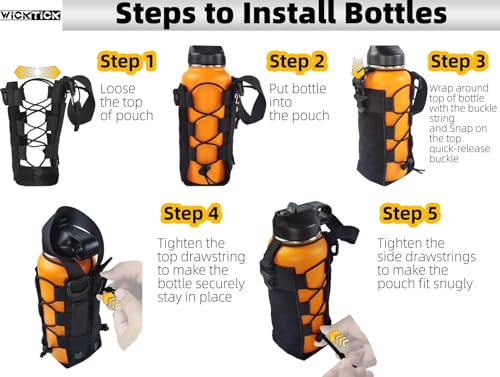 WICKTICK Molle Water Bottle Holder Pouch 16 24 32 40 64 oz - Multi-Purpose Tactical Fuel Bottle Bag, Adjustable Size for Outdoor Activities, Adapted to Backpack/Vest/Belt