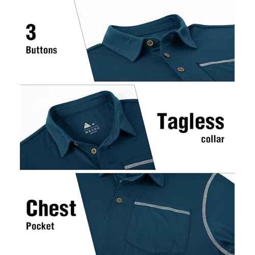 ZITY Men's Casual Long Sleeve Polo Shirts Classic Button Cotton Work T-Shirt Collared Basic Golf Shirt with Pocket