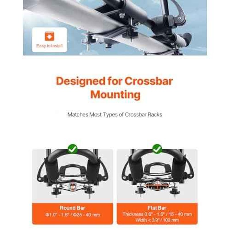 VEVOR Kayak Roof Rack 1 Pair J-Bar, Folding Soft Roof Rack with 4 Pcs Tie Down Straps, Top Mount Tie Down, Carrier for Kayak Surf Board Canoe SUP Ski Board, Mount on Car SUV Truck 2 Kayaks Crossbar